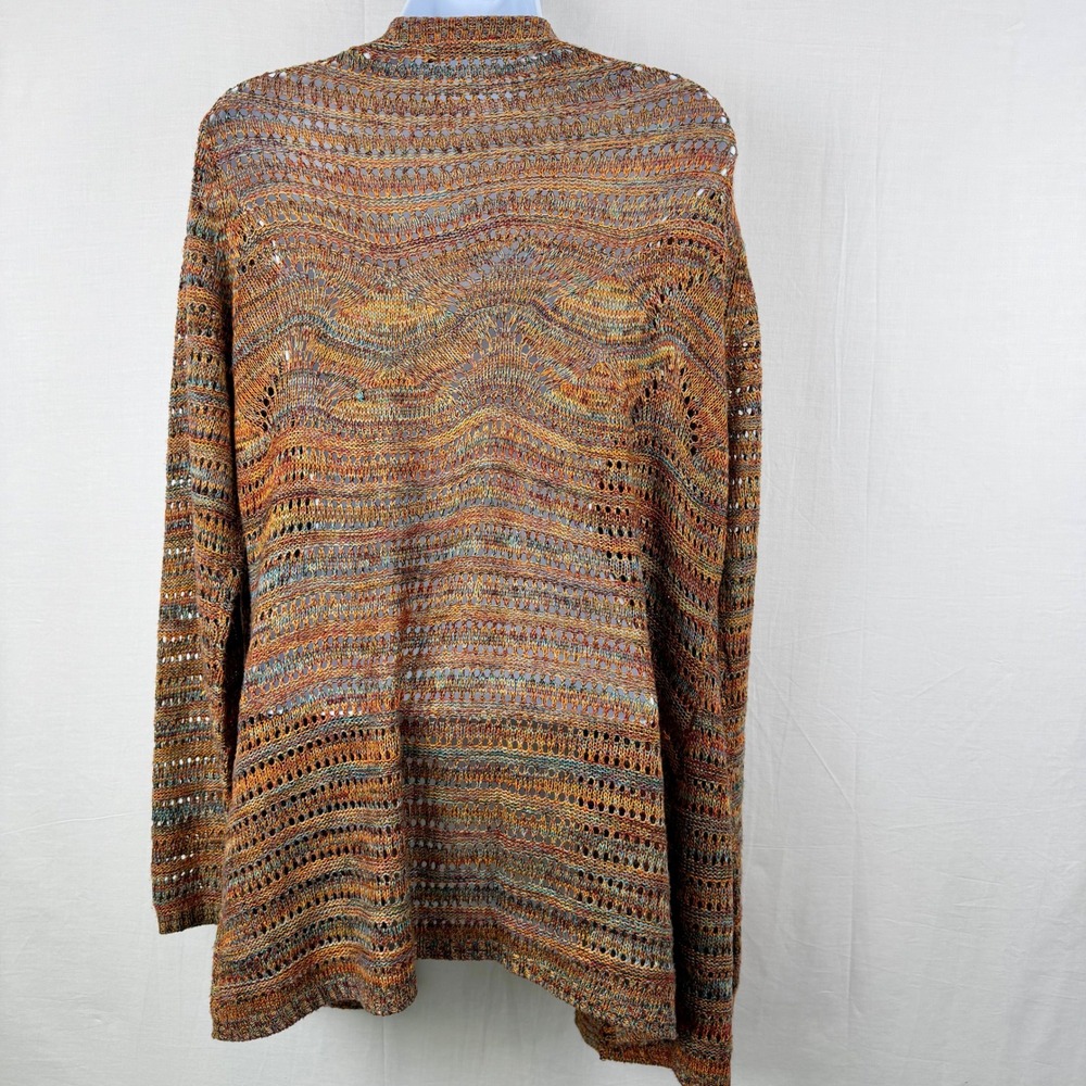 Belldini Womens XL Space Dye Open Front Cardigan Orange Teal Pointelle Knit - Picture 2 of 9